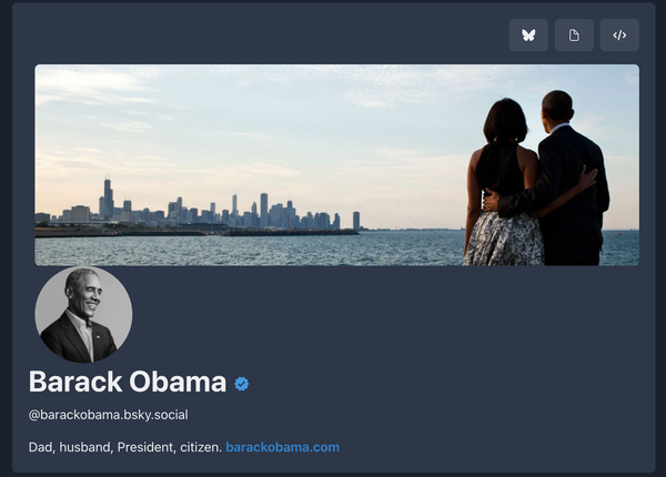 Screen of Barack Obama's page on AT Explore with verification